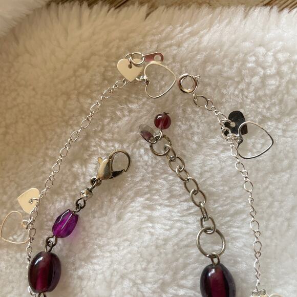Express Beaded Charm Bracelet and Anklet Set Silver Tone Purple New - Picture 8 of 12